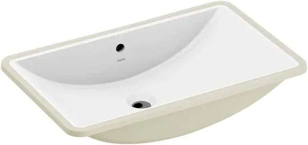 Moen BGCW10RU1223 White Vitreous China Undermount Sink, 23.625 x 14.75 x 7 inch Rectangle Bathroom Sink with Porcelain