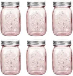 Pinkunn 12 Pcs 16 oz Colored Mason Jars with Lids Bulk, Vintage Color Glass M...