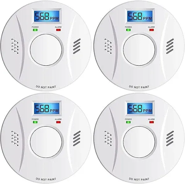 Linsoal Smoke Detector and Carbon Monoxide Detector Co2 Detector Battery Powered with Test/Reset Button 4 Pack