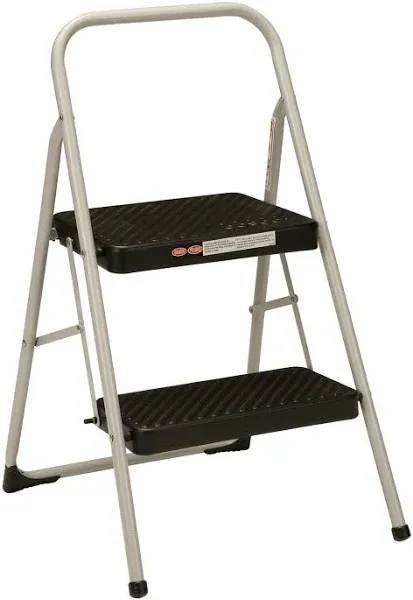 Cosco Steel 2-Step Folding Step Stool, Platinum & Black