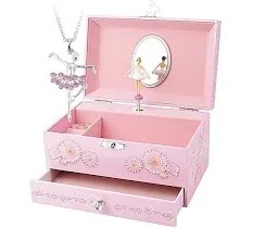 RR ROUND RICH DESIGN Kids Musical Jewelry Box for Girls with Drawer and Pink 