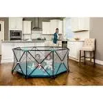 Regalo My Portable Play Yard Indoor and Outdoor, Washable, White/Gray/Teal, 6-Panel