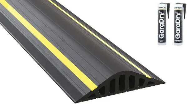 2 inch High Garage Door Flood Barrier Threshold Kit Garadam (12'3 inch) | Flexible PVC | Complete Kit Includes 2 Adhesives | GaraDry, Yellow