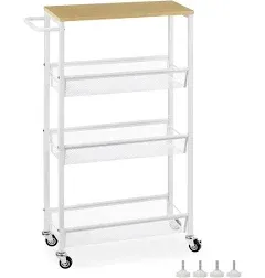 Slim Storage Cart White Narrow Storage Cabinet 4 Tier Laundry Room Organization