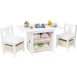 Kids Table and Chair Set (2 Chairs Included), Wooden Toddler Table and White