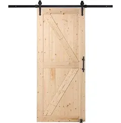 VEVOR Barn Door and Hardware Kit 84 Wood and Glass Sliding Barn Door