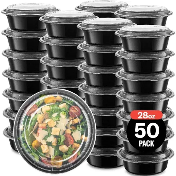 50-Pack Plastic Microwavable Food Containers