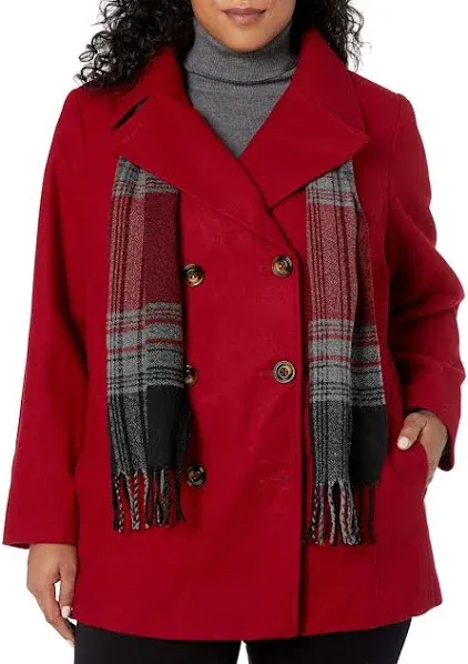 London Fog Women's Double Breasted Peacoat with Scarf