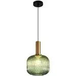 Pendant Light Fixtures Modern Pendant Lighting for Kitchen Island Farmhouse Striped Glass Pendant Light Shade (7.87'', Green)