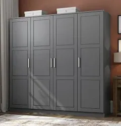 Palace Imports 100% Solid Wood Cosmo 4-Door Wardrobe with Solid Wood or Mirrored Doors