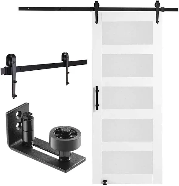 VEVOR Barn Door and Hardware Kit Wood and Glass Sliding Barn Door Barn Door Kit with 8-in-1 Floor Guide - 32" x 84"