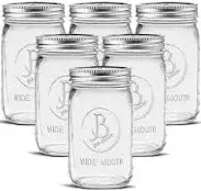 Wide Mouth Mason Jars 32 oz - (6 Pack) - Clear Glass Quart Mason Jars With Airtight Lids and Bands. For Storage, Canning, Fermenting, Meal Prep, Cold Brew Coffee, Freezing, Microwave & Dishwasher Safe