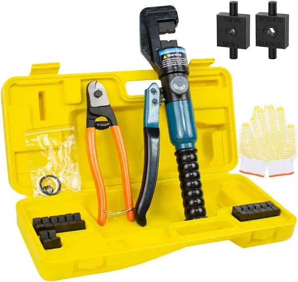 BLIKA 10 Ton Hydraulic Crimping Tool and Cable Cutter, Hydraulic Wire Battery Cable Lug Terminal Crimper Crimping Tool with 11 Dies, Wire Swaging Tool for 1/8" to 3/16" Cable Railing Hardware