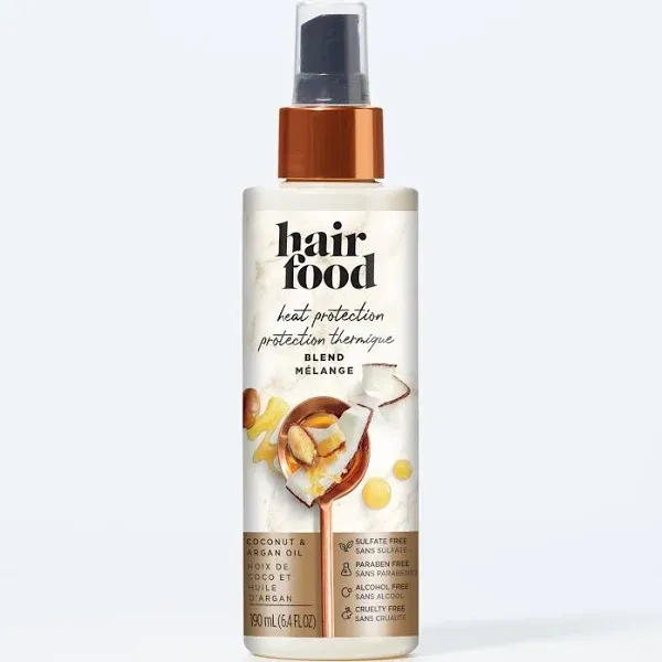 Hair Food Coconut & Argan Oil Heat Protectant Leave-In Spray for All Hair Types, 450°F Heat Protection, Sulfate-Free, Paraben-Free, Dye-Free, Alcohol-Free, Adds Shine, 6.4 Fl Oz