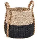 HOUSEHOLD ESSENTIALS Natural and Cream Round Terra Braid Cattail and Paper Rope Decorative Wicker Storage Basket ML-6613