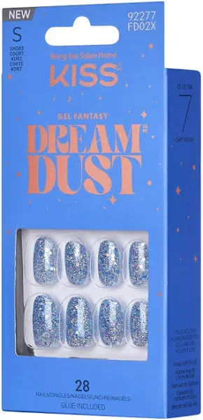 Kiss Dream Dust Nails Blue Holographic Glitter Gel Finish Glue On Short - 92277