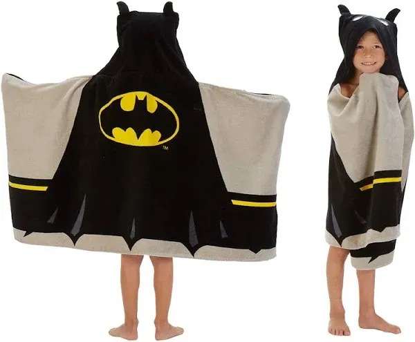 DAMAGED PACKAGING Batman Kids Bath and Beach Cotton Hooded Towel Wrap 24&#034; x 50&#034;