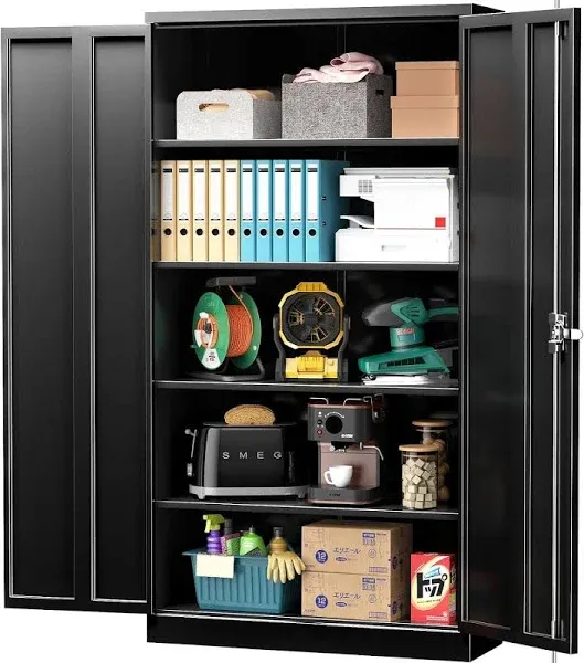 Metal Garage Storage Cabinet with Locking Doors and Adjustable Shelves