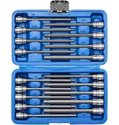 Ementol 18pcs 3/8 inch Drive Long Hex Bit Socket Set Cr-v S2 Steel