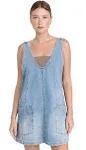 Solid Color Sleeveless V-neck Pocket Adjustable Denim Suspender Mini Dress