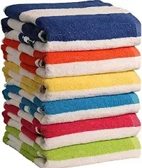  - 100% Cotton Bath Towel, Pack of 6, Cabana Stripe Beach Towels, Large Pool 