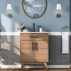 AMERLIFE 24.5" Bathroom Vanity with Sink Combo, Mid-Century Modern Small Single Bathroom Cabinet Set, Integrated Sink, Soft Closing Doors with Metal Handles, Bath Vanity Brown