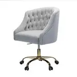 Sepnine Modern Home Velvet Office Chair Back Hollowed Cute Vanity Chair with Gold Base for Girls, Swivel Desk Chair for Living Room Bedroom