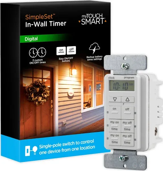 myTouchSmart 24-Hour in-Wall Digital Timer, 4 Programmable Easy On/Off Buttons,