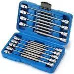 CASOMAN 3/8"Drive Extra Long Ball-End Hex Bit Socket Set, 18 Piece Allen Socket Set, Metric & SAE, 3mm to 10mm, 1/8" to 3/8", CR-V and S2 Steel