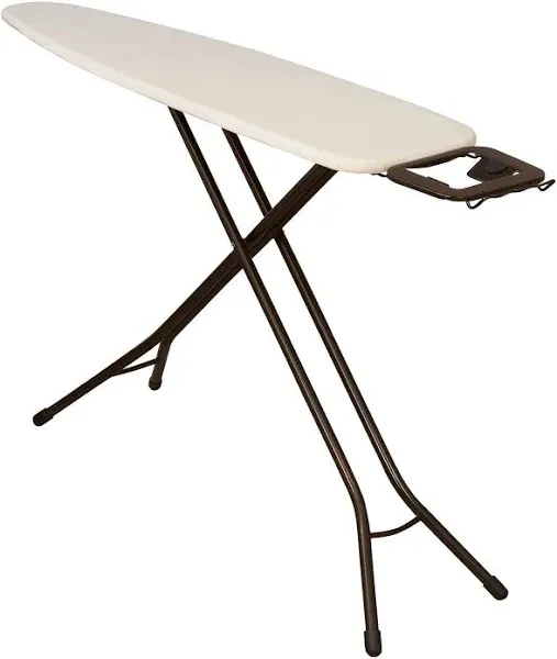 Steel Top Long Ironing Board with Iron Rest | Natural Cover and Bronze Finish