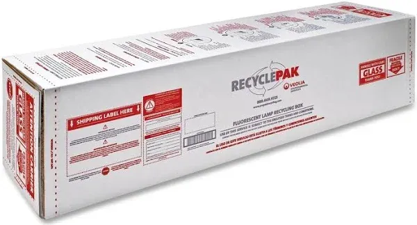 RECYCLEPAK Large 4Ft Fluorescent Lamp Recycling Box: Wt Dependent, 66 lb Wt Capacity, 48 in Lg