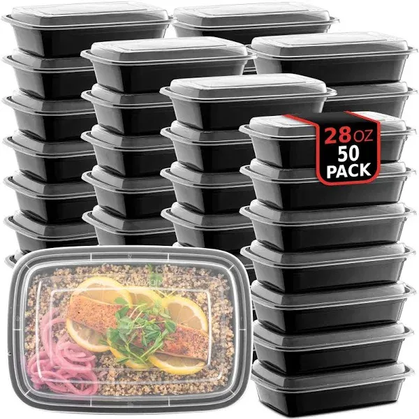 50 Pack Meal Prep Plastic Microwavable Food Containers For Prepping &amp; Tight Safe