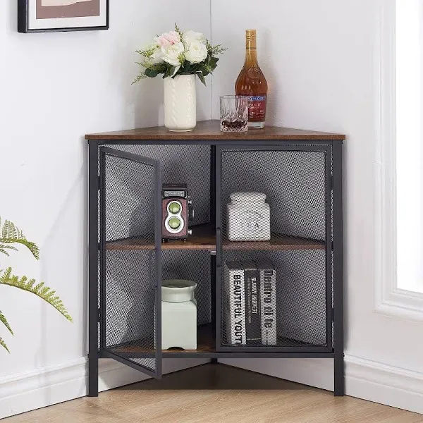 Corner Cabinet with Two Doors and Shelves, Free-Standing Storage Organizer fo...