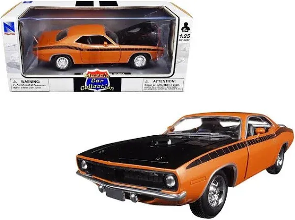 1970 Plymouth Cuda, Muscle Car, Collectible, Diecast 1:25 New Ray Toy, Green,W/B