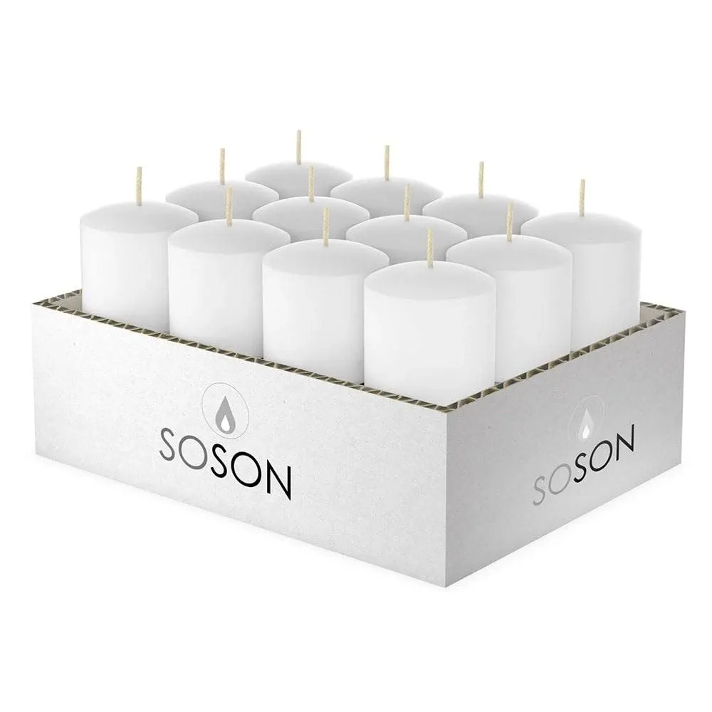 Simply Soson Votive Candles - 24 White Votive Candles Bulk Pack - Votive Candles Without Glass, Votive Candles Unscented, 10 Hours Burn Time - for