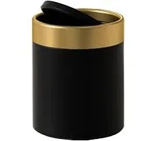 Mini Trash Can with Lid, Tiny Desk Trash Can, 1.5 Liter / 0.4 Gallon Small Metal Garbage Can for Countertop Coffee Bar, Black