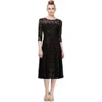 Slny Black Lace Sequin 3/4 Sleeve Dress