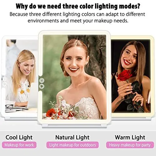 WEILY Portable Travel Makeup Mirror with 72 LED Lights Touch Screen Three Colors Adjustable Lighted Makeup Mirror