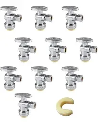 10-Pack EFIELD Stop Valve Push Fit 1/4 Turn Angle Water Shut Off 1/2 Push x 3/8 Inch Compression Chrome