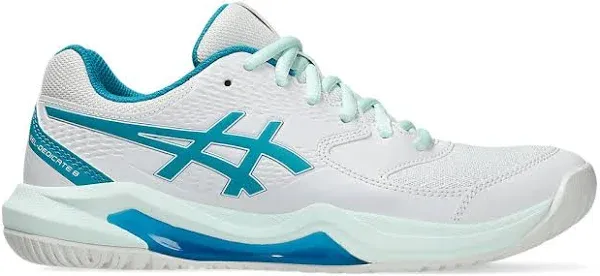 Womens Gel-Dedicate 8 Tennis Shoes White and Teal Blue