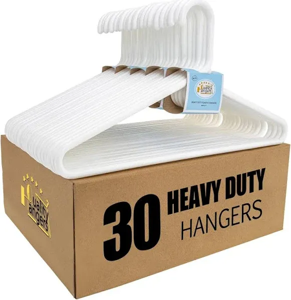 Quality White Hangers 10-Pack - Super Heavy Duty Plastic Clothes Hanger Multipack - 17 inch Thick Strong Standard Closet Clothing Hangers with Hook for Scarves and Belts Coat Hangers (White, 10)