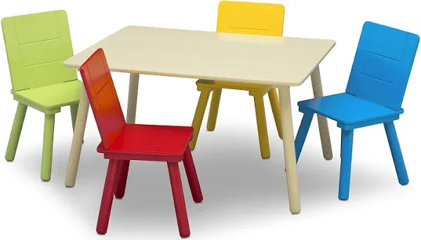 Delta Children Kids Table and Chair Set (4 Chairs Included), Natural/Primar<wbr/>y