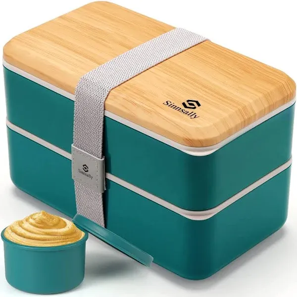 Sinnsally Bento Box Adult Lunch Box with Compartments for Women & Men,Stackable Japanese Bento Rectangle Food