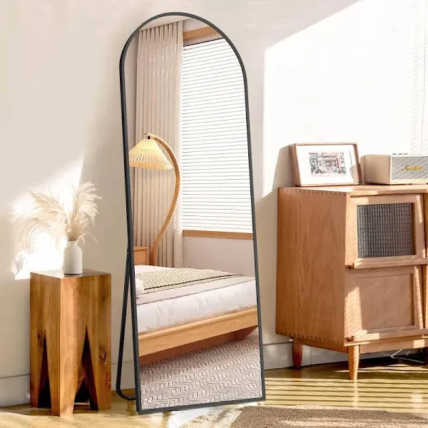 57"x20" Arched Full Length Mirror, Elegant Full Body Mirror with Stand for Bedroom & Cloakroom, Black