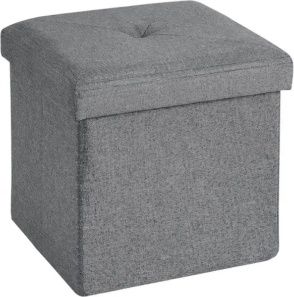 VECELO Storage Ottoman, 11.8'' Folding Footstools, Multipurpose Foot Rest Stool, Foldable Linen Fabric Ottomans, Small Square Ottoman Cube for Living Room/Bed Room/Dorm, Dark Grey