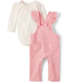 The Children's Place Baby Girls' Long Sleeve Body Suit and Overalls, 2 Piece Outfit