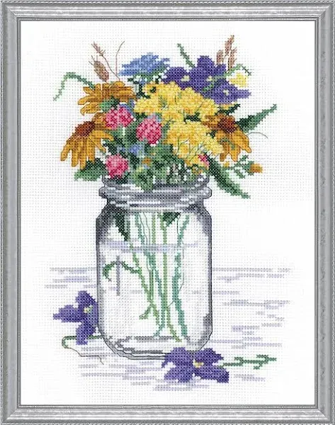 Janlynn Wildflower Jar Counted Cross Stitch Kit 017-0112 Flowers 8x10 New