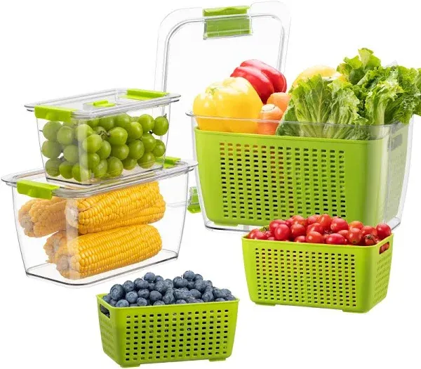  Fresh Container, 3PACK Produce Saver Container BPA Free Fridge Organizer White