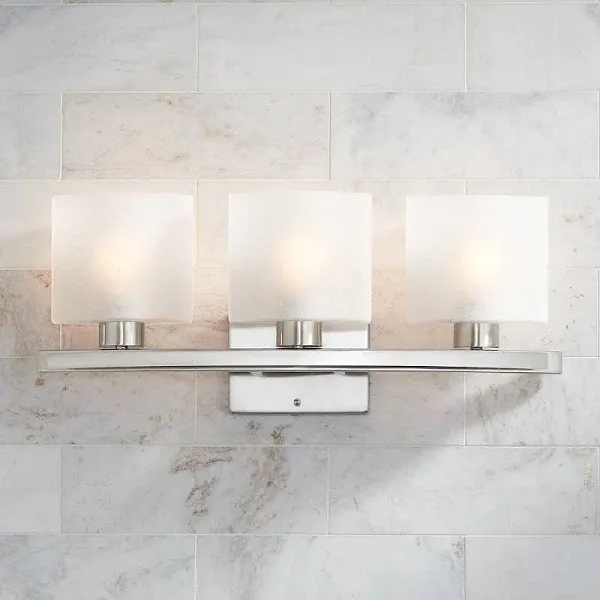 Modern Wall Light Nickel 23 1/2&#034; 3-Light Fixture Linen Glass for Bathroom Vanity