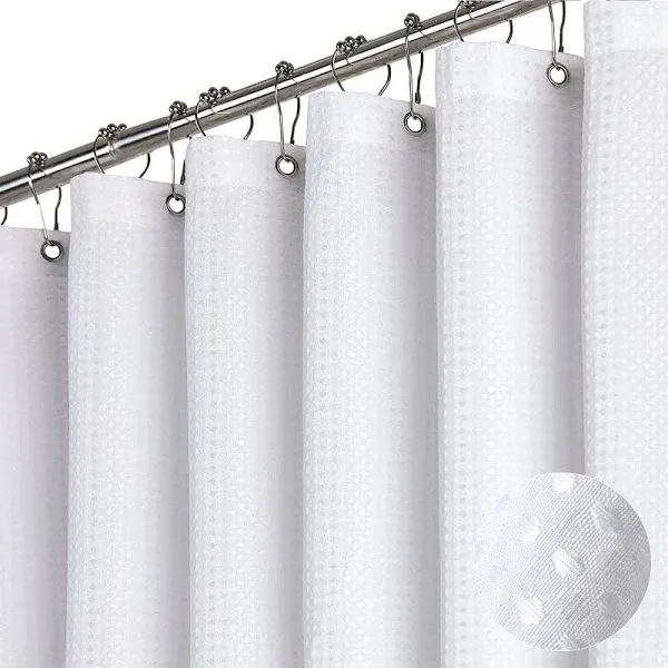 Extra Long Fabric Shower Curtain - Waffle Weave 84 Inches Long Heavy Duty Clo...